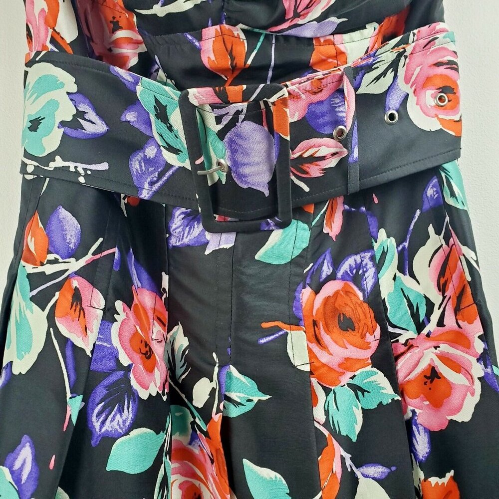 Express Women's Silk Dress Black Strapless Floral Belted Fit Flare Sz 6 NWOT - Picture 3 of 8
